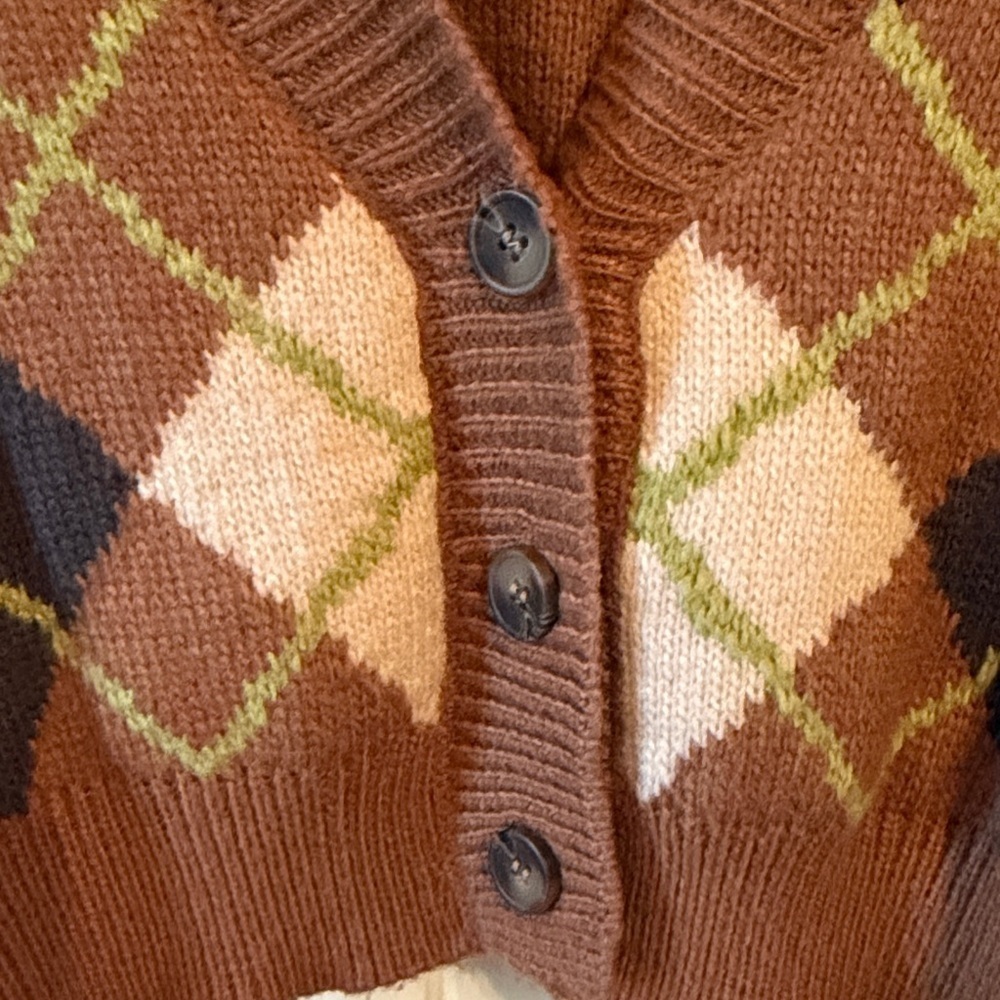 Garage Women's New P/S Brown Plaid Button Down V Neck Cropped Cardigan Sweater - Picture 5 of 10